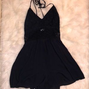 Black Crochet Romper